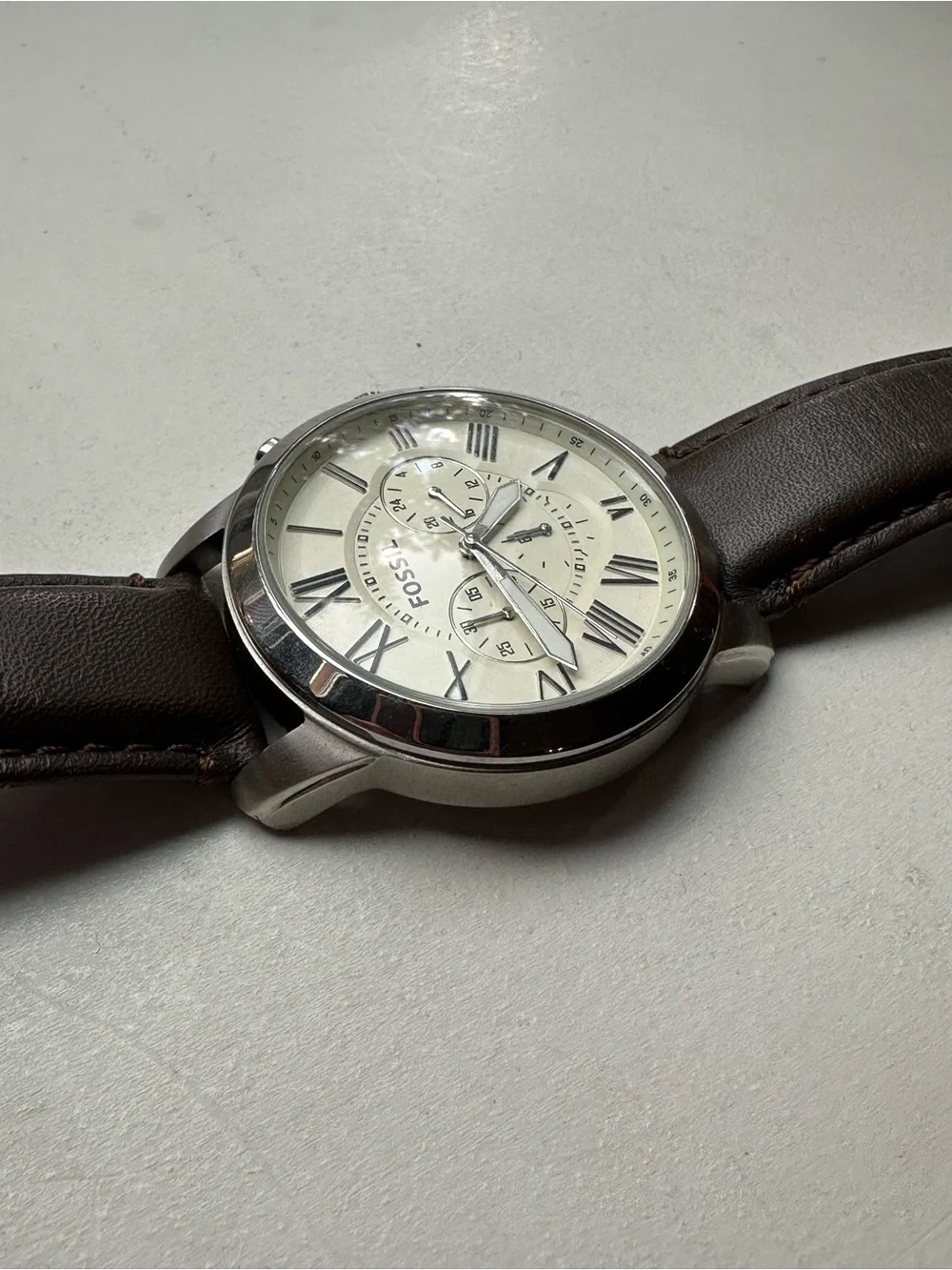 Fossil Men's Brown Leather Strap Watch - Grant 44mm